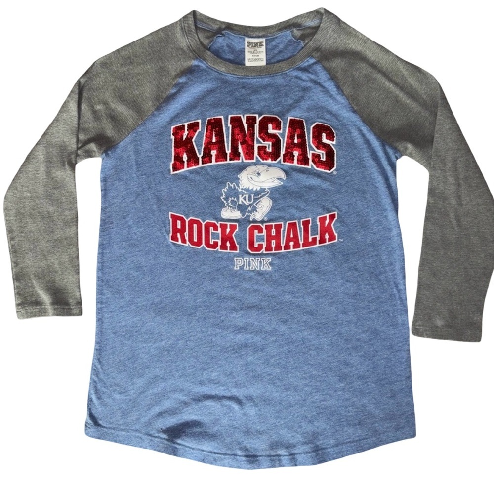 Victoria’s Secret Kansas Rock Chalk KU Jayhawks Women’s Raglan Shirt - Sz Small